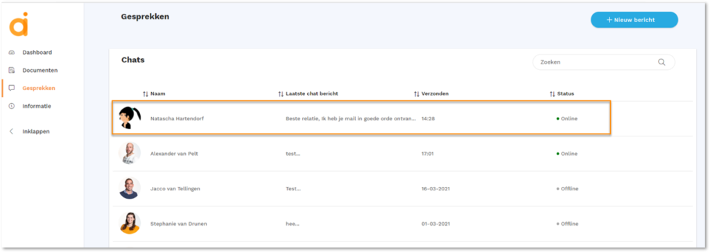 antwoord terug op chat site