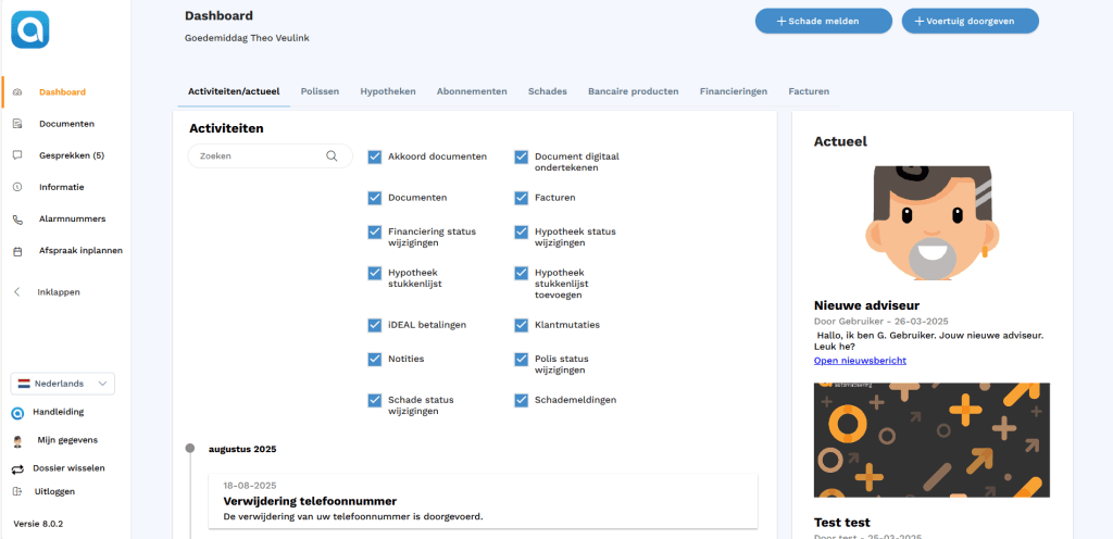 Je startscherm van Appviseurs klantportaal