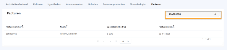 een factuur zoeken in Appviseurs web