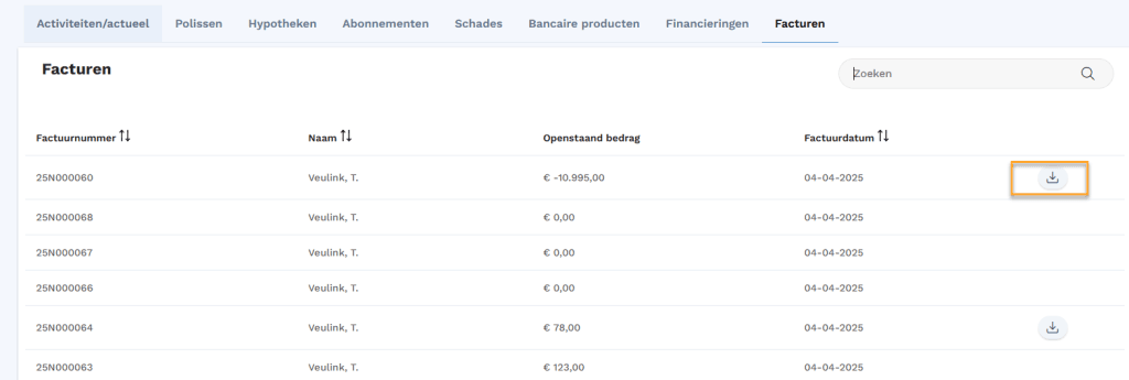 factuur downloaden in Appviseurs web